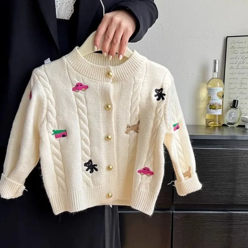 Kinder Mädchen Strickjacke UNITIM Herbst 3-10 Jahre Kinder Mädchen Strickmantel Cartoon-Stickerei Säugling Baby Mädchen Oberbekleidung Mantel – Detail 1