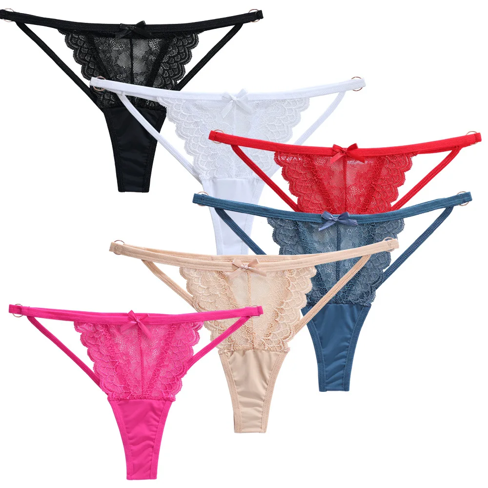 

Women Sexy Underwear Hollow Panties Girls Large Size Thongs Lace Bikini Ladies Low Rised G-Strings Bow Cotton Panti