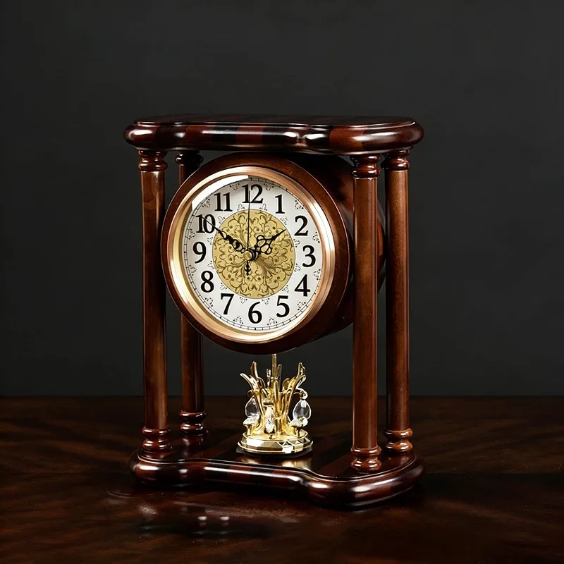 Chinese Solid Wood Clock, Living Room Silent Desktop Clock, European Large Pendulum Desktop Clock