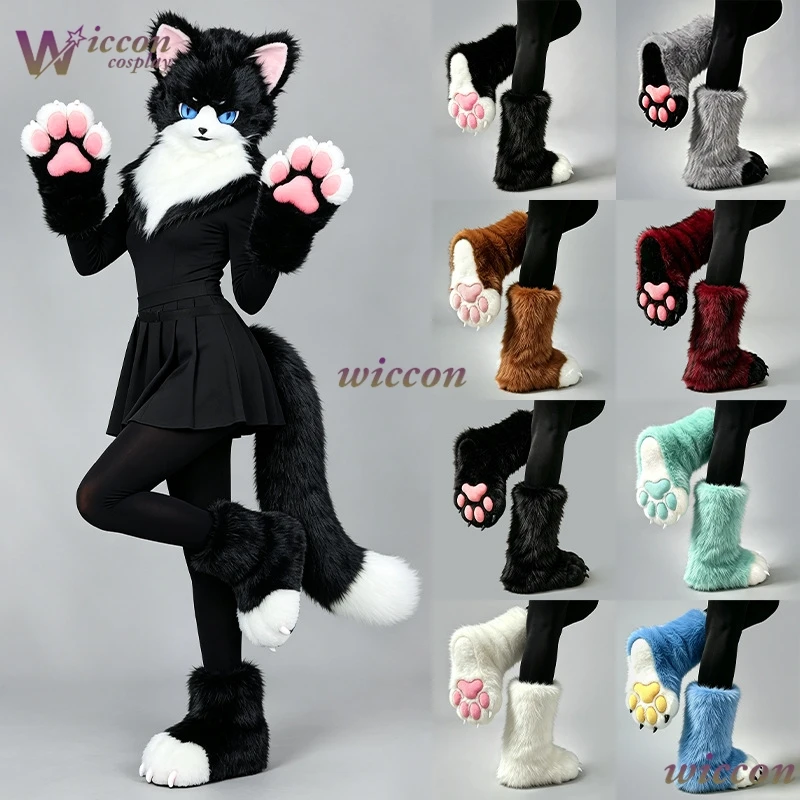 Disfraz de Fursuit de Lujo con Máscara, Patas y Cola de Animal Canino Japonés, Conjunto Parcial para Cosplay de Halloween