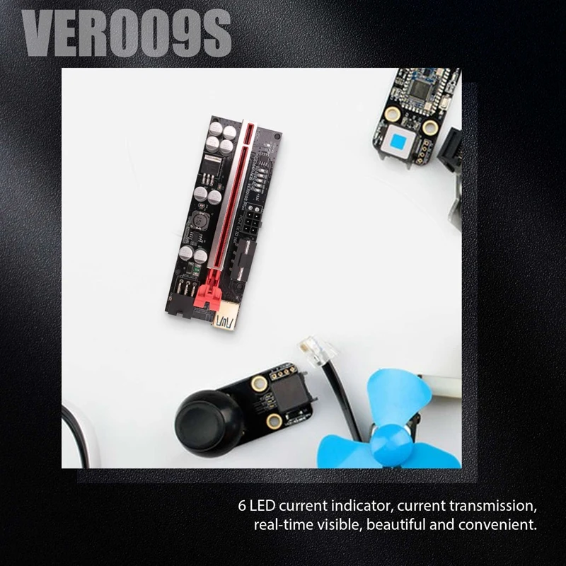 6PCS VER009 Plus SATA Card Adapter With LED Light 8 Solid Capacitors PCIE 1X To 16X PCIE Riser Card USB 3.0 Cable