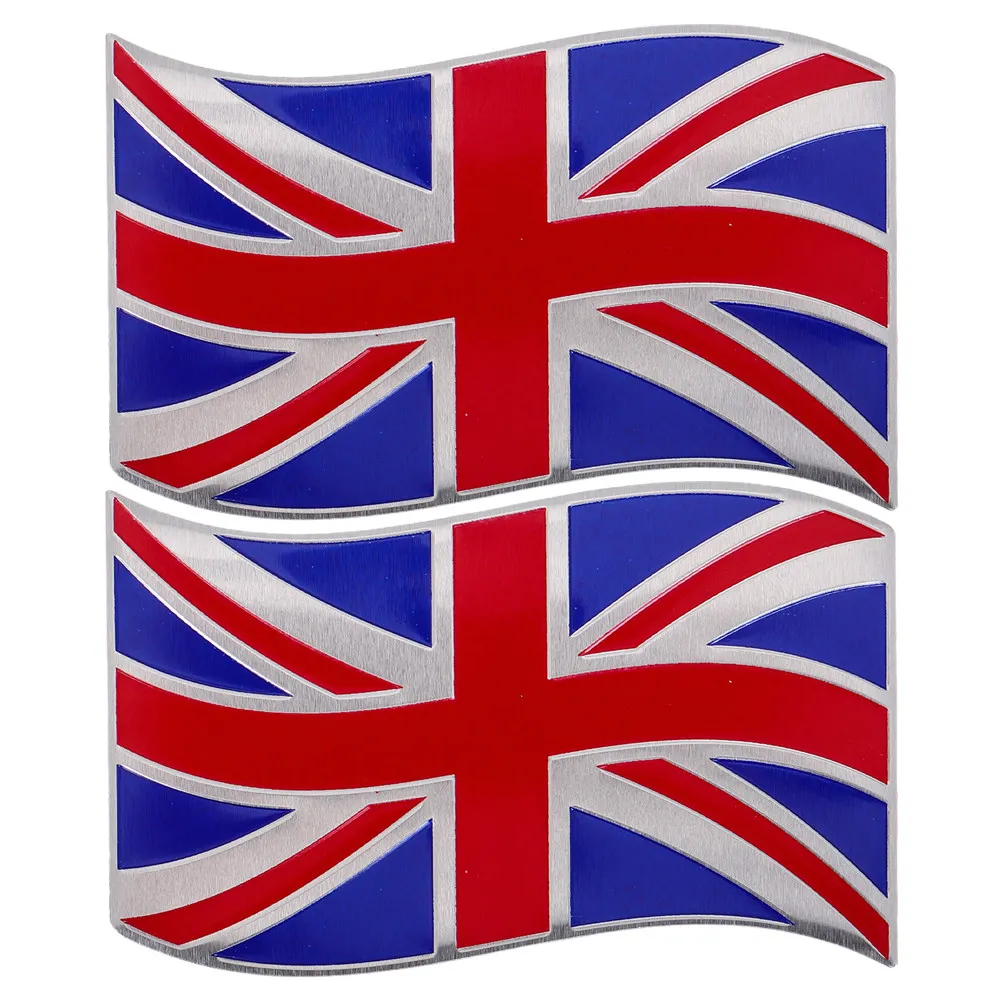 

2Pcs Flag Shape Car Stickers Aluminum Metal Decals Waterproof for Cars Trucks Motorcycles Easy Install Uk Flag Automotive