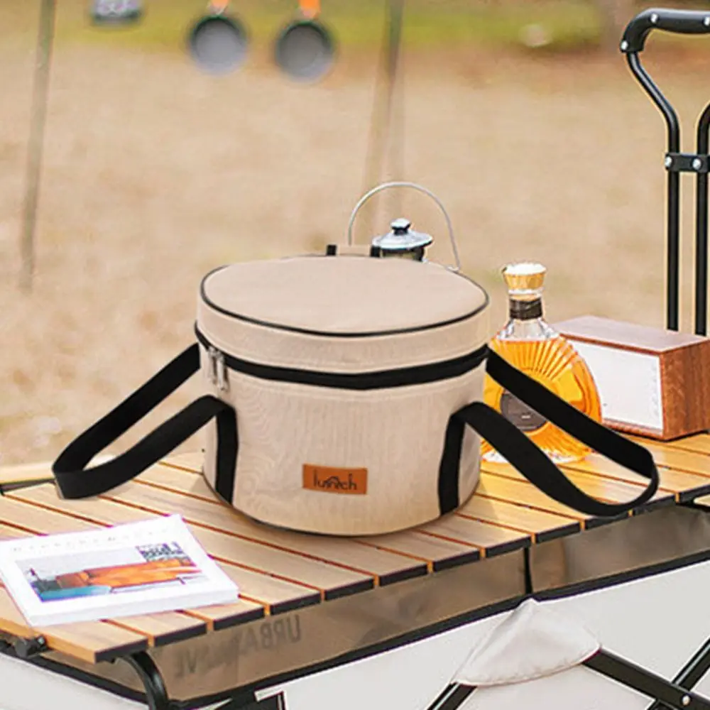 

Round Camping Storage Bag Portable Cookware Food Fresh-Keeping Thermal Bag for Lunch Cookware Handbag Foldable