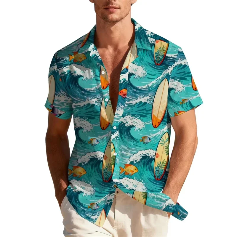 Summer Men Shirts Hawaiian 3D Plant Print Floral Leaf Pattern Beach Shirt Fashion Trendy Short Sleeve Casual Y2k Women Blouse