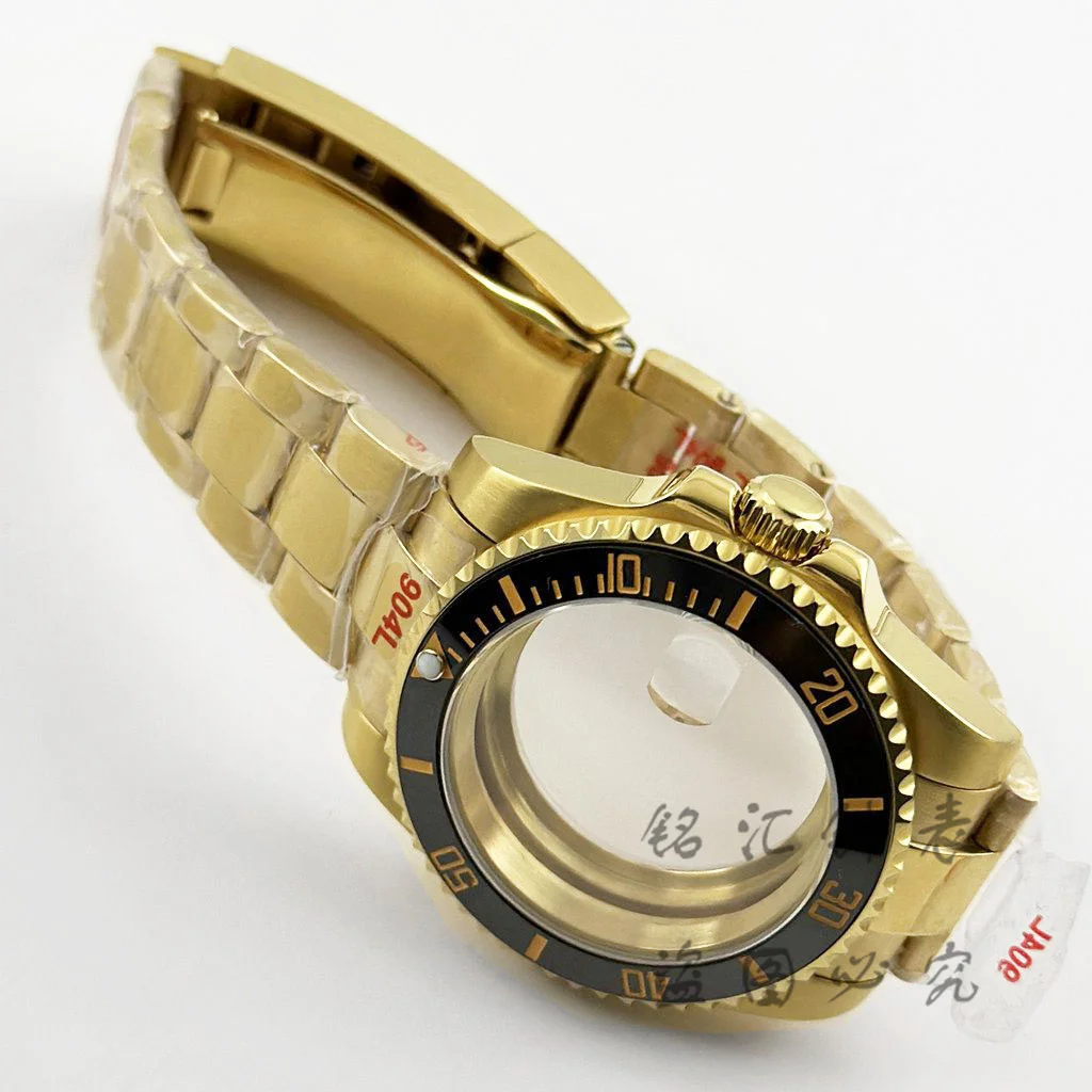 Gold 40MM Polished Band Diver Black Gold Bezel Waterproof Sapphire Crystal Watch Case For ​NH34 NH35 NH36 NH38 ETA2824 Movement