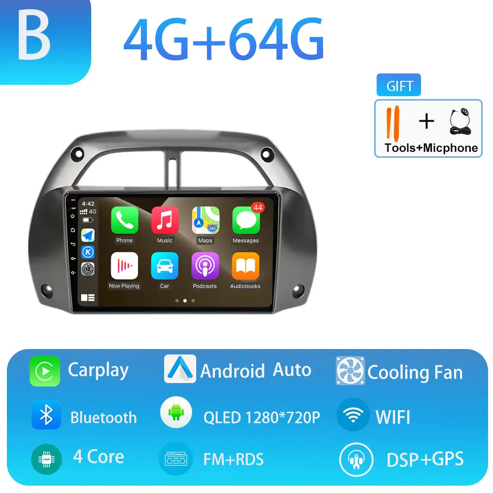 Android 15 voor Toyota RAV4 2001-2005 Draadloze CarPlay Autoradio Video Audio Multimedi Speler Auto BT WIFI 4G 2K QLED Geen 2 din