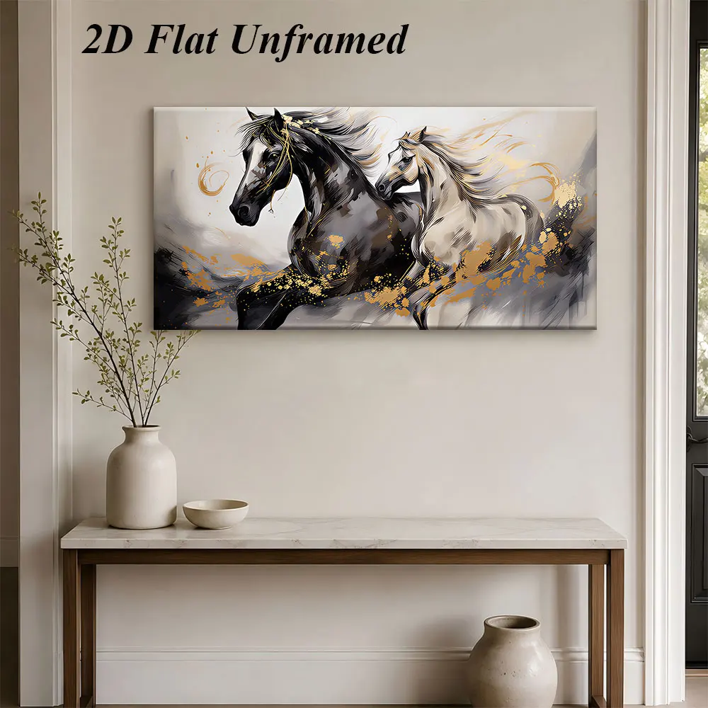 1 piece of modern art style Nordic minimalist light luxury style frameless painting with a galloping double horse decoration, 2D