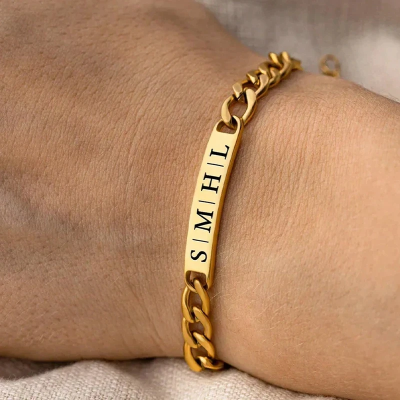

Laser Engraved Custom Name Bracelets&Bangle for Man Woman pulseras hombre Stainless Steel Personalized Text Couples Jewelry Gift