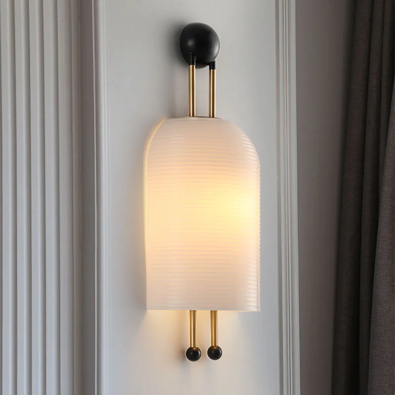 Lantern Sconce Simple Retro Wall Lamp Glass White Nordic Designer Model Room Personality Bedside Hotel Decorative Wall Light