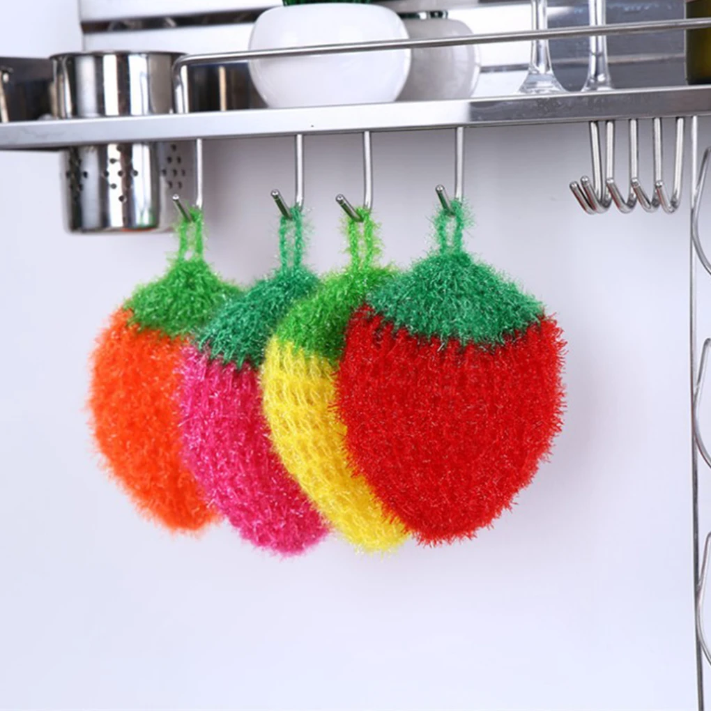 Strawberry Shaped Kitchen Cleaning Cloth Dish Bowl Washing Fruit Design Rag Cleaning Tool, Yellow