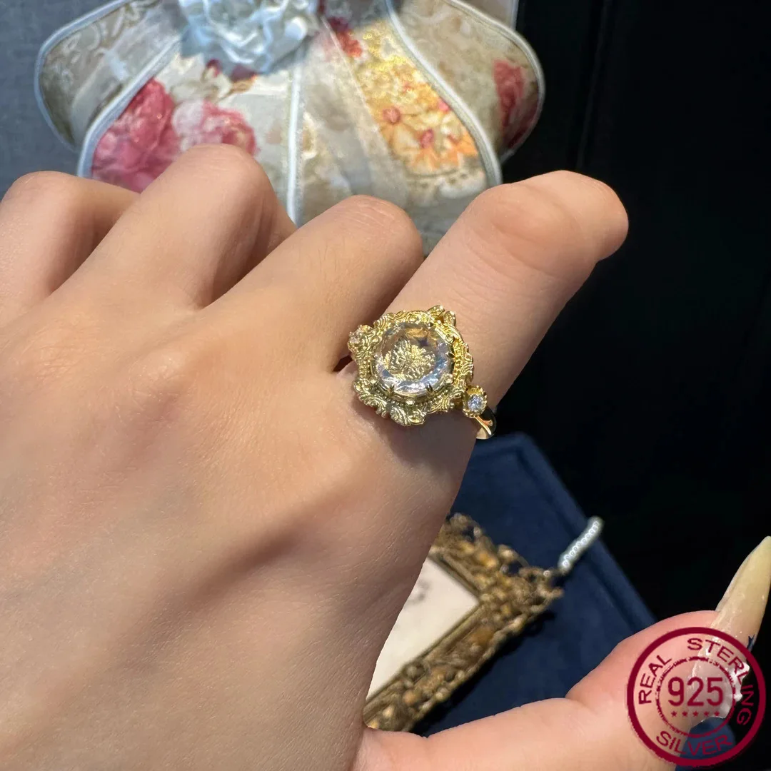 

New S925 pure silver inlaid 2-carat round white high carbon diamond butterfly fly high-end temperament ring wedding jewelry