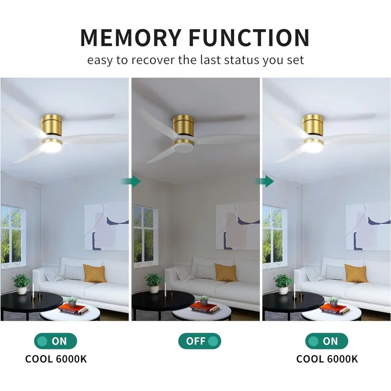 YITAHOME 52 Inch Low Profile Ceiling Fan with Light, 3 Wood Fan Blade, Flush Mount Fan with Remote Dimmable Reversible Quiet