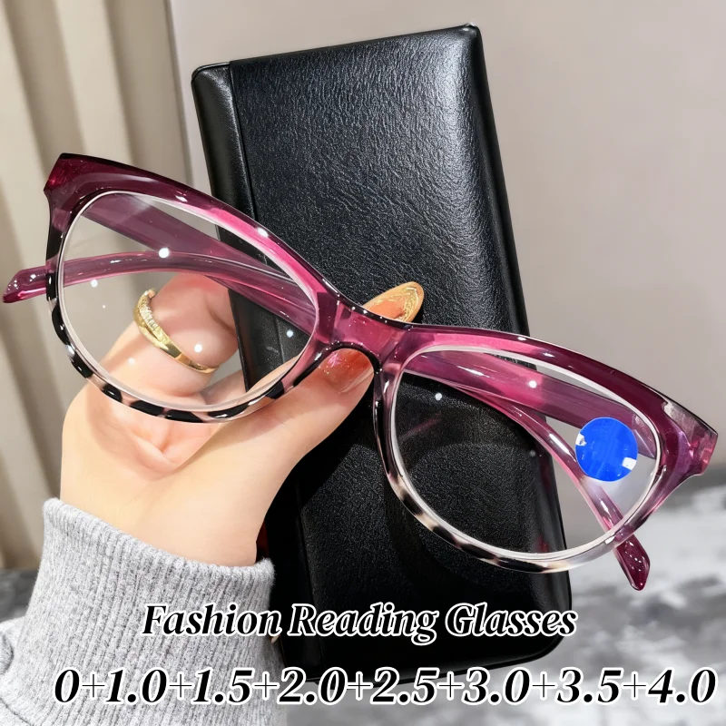 

4 Colors Cat Eye Reading Glasses Women Fashion Leopard Print Presbyopia Glasses New Stylish Anti Blue Light Far Sight Eyewear