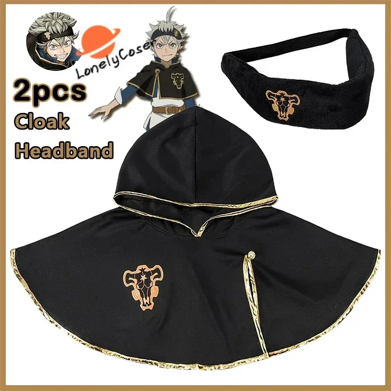 

2PCS Anime Black Clover Asta Cosplay Cloak Headband Black Bull Five Leaf Clover Costume Noelle Finral Outfit Men Women