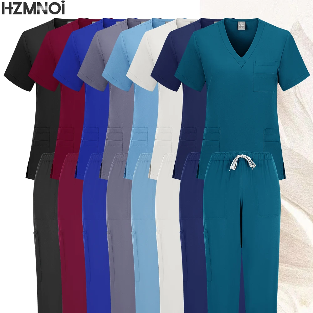 Scrub Set for Women Nurse Blouses Trendy V Neck Plus Size Nursing Blouse Beautiful Solid Color Workwear Scrub Tops and Pants