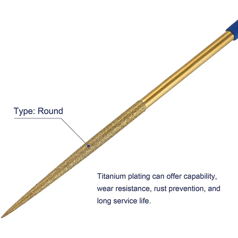 

Diamond Needle File Set 3Mm X 140Mm, Round Files Titanium Coated Tools For Metal Wood Stone Glass, 20Pcs-ABQU
