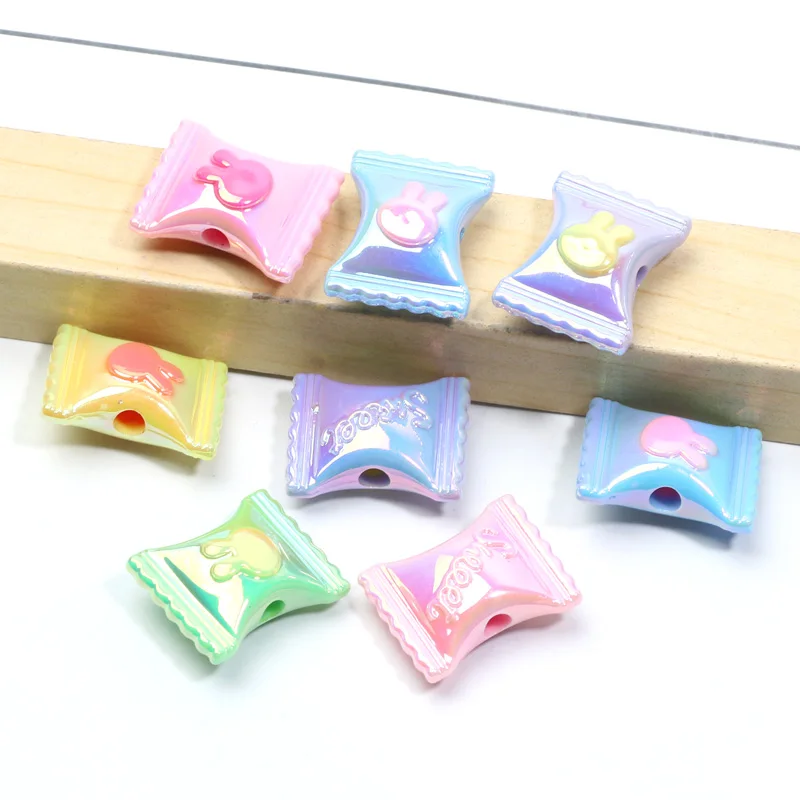 Acrylic Beads 17x21mm 10pcs Colored Candy Beads With Rabbit Head Pattern Accessories For Necklaces Bracelets DIY Jewelry Making