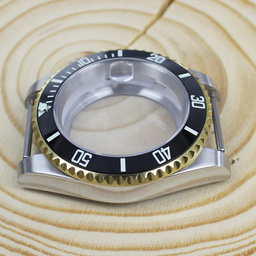 NH35 40MM SUB silvery Gold Watch Case C3 Luminous Ceramic Insert Sapphire glass For NH34 NH35 NH36 ETA2824 8215 Movts Submariner