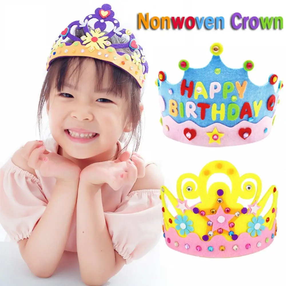 Cute Party Decorations Children's Party Hats DIY Crafts Non-woven Crown Hat Handmade Gifts Princess Headwear Toy