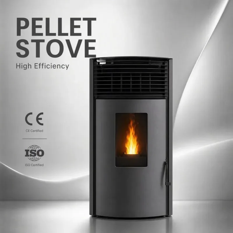 Fangran 260B WiFi Touch Panel Remote Pellet Stove 45kg Hopper Quiet Clean Heating Fireplace Indoor Steel Modern Freestanding