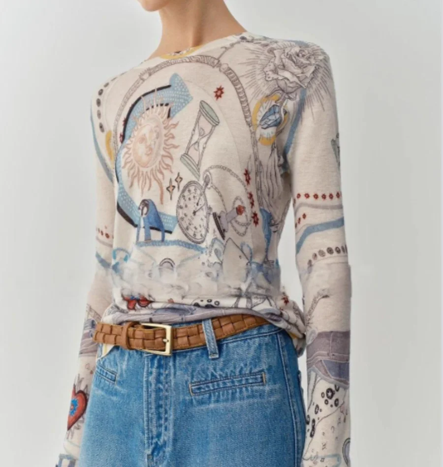 

High Quality Sweater Luxury Brand Autumn Loose Knitted Sweater Hand-drawn Printed Pullovers Women O-Neck Sweaters Female Tops