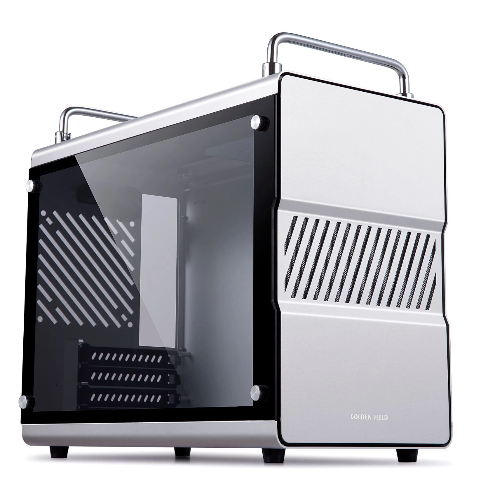 Imagem -01 - Caixa de Alumínio do Computador com Alça Dobrável Vidro Temperado Lado a Fan Slots Ghost One M-atx Slots de Expansão