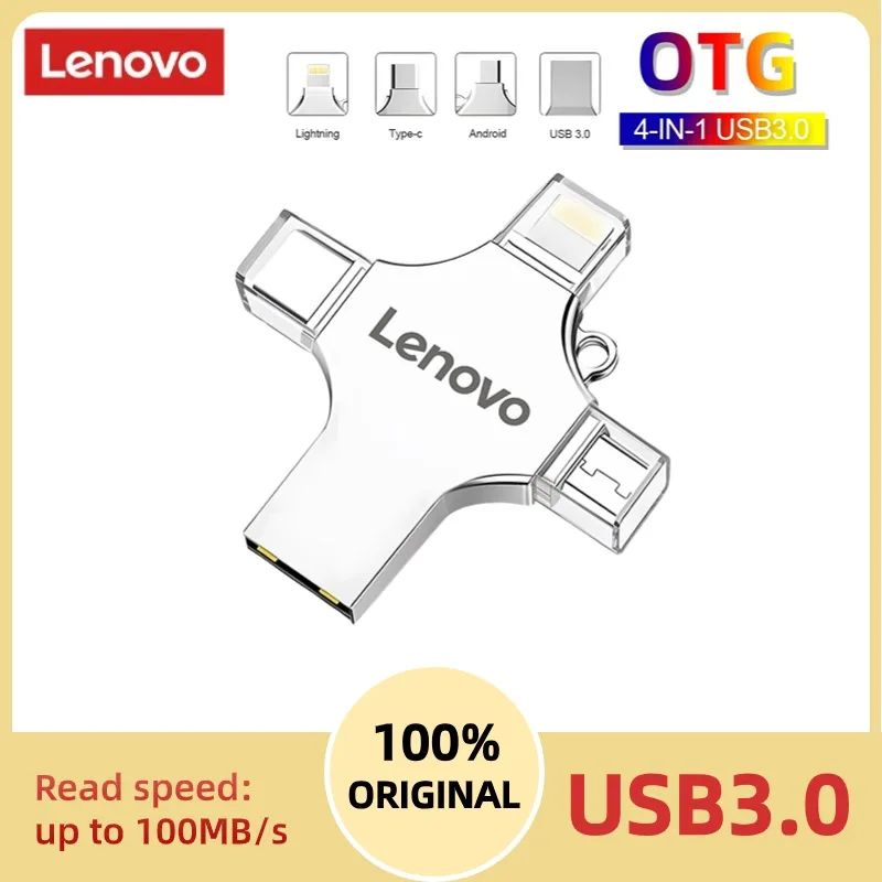 Lenovo-Pendrive 4 en 1, unidad Flash USB OTG de 2TB, 1TB, USB 3,0, disco de memoria multifuncional para Ipad, PC y TV