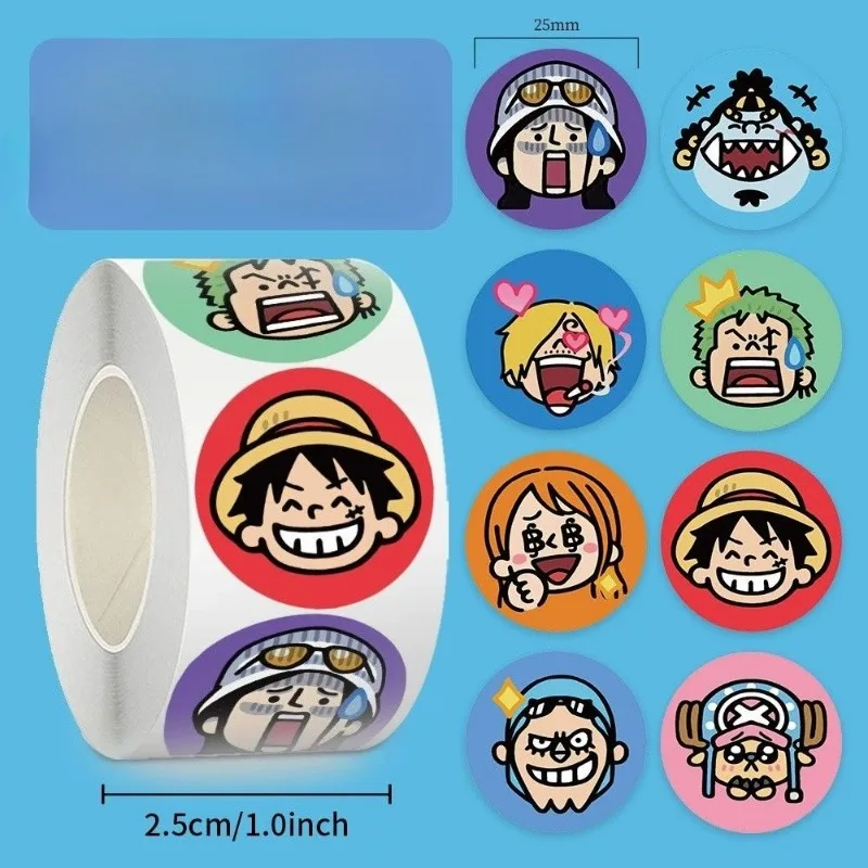500 stickers/roll One Piece Sticker Big Head Cartoon Luffy Nami Sanji Usopp DIY Handbook Material Sticker Round Sealing Sticker view 2