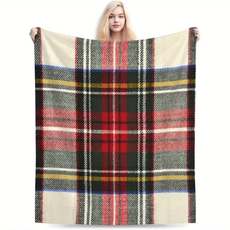 

Scottish Tartan Red White Plaid Flannel Blanket Cover Lightweight Comfortable Plush Throw for Bedroom