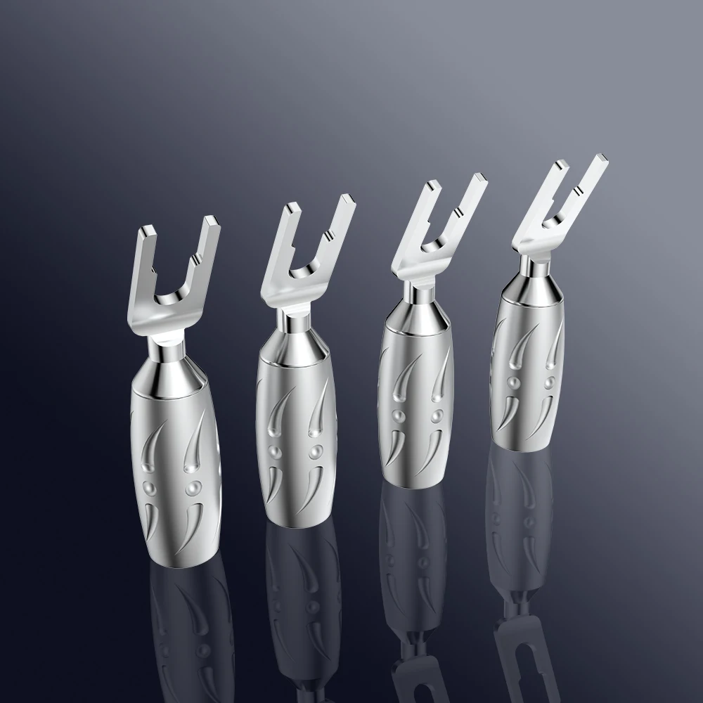 4PCS Viborg Audio VS-701R High Performance Y-Spade Fork Banana Plug Pure Copper Rhodium Plated for Enhanced Audio Connectivity