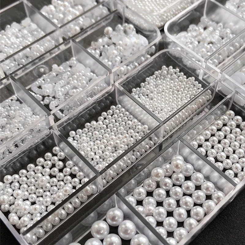 미니 믹스 사이즈 진주 순백 프렌치 반원형 평평한 바닥 바로크 진주 네일 아트 장식 매니큐어 액세서리 도매