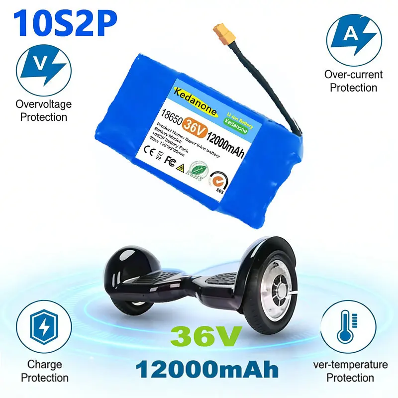 

36V 10S2P 12000mAh 36V Lithium-ion Battery for Electric Scooter 18650 42V 18650 Auto Balancing Battery for Electric Vehicle
