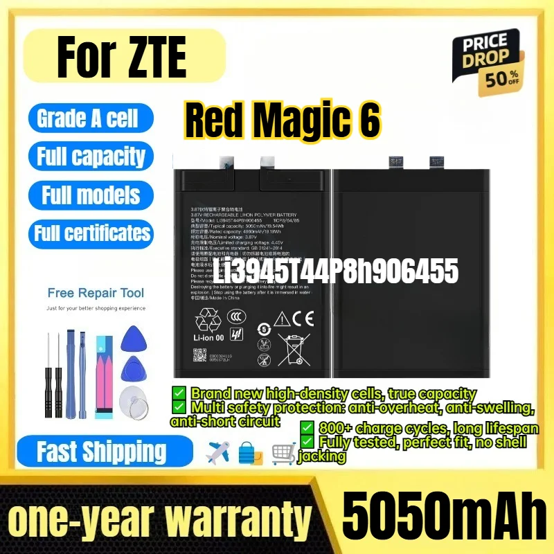 Li3945T44P8h906455 for ZTE Red Magic 6 Phone Battery 0 Cycle  High Capacity Battery Replacement Bateria Grade A Cell with Tools