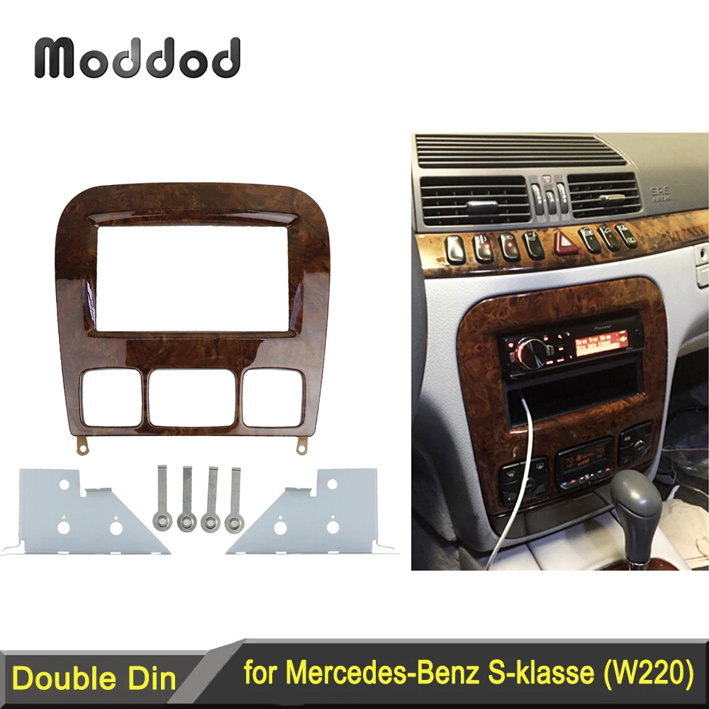 Fascia Audio dla MERCEDES-BENZ S-klasse W220 Double Din Radio DVD Stereo Panel Dash Kit Installation Refit Frame Adapter Wooden