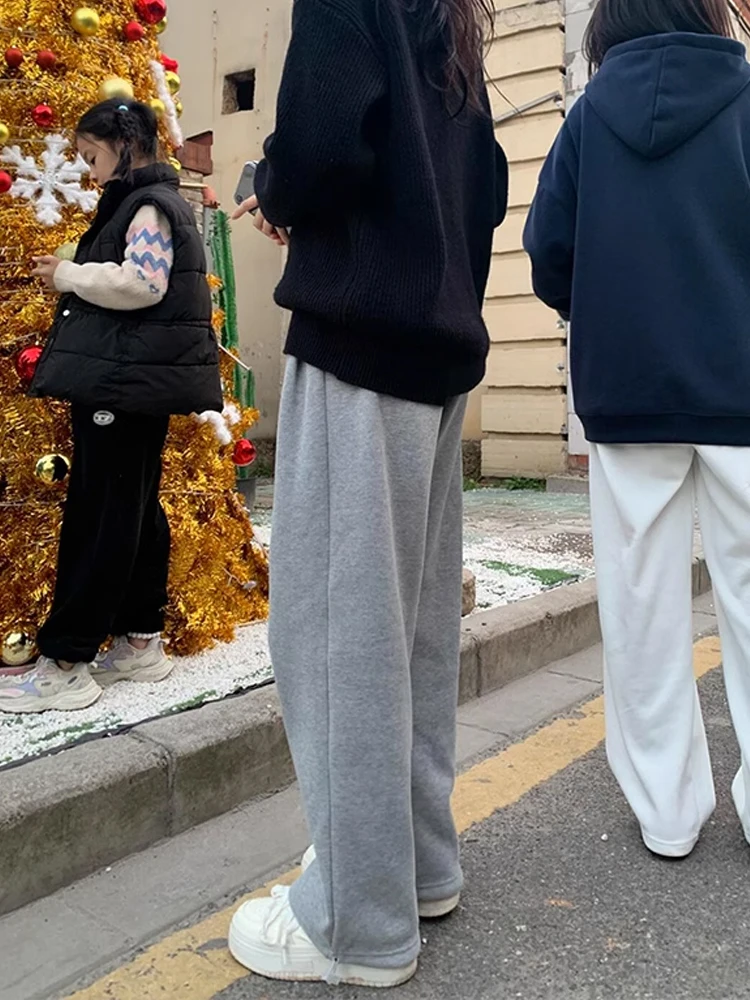 

Серые повседневные брюки с широкими штанинами на флисовой подкладке, мужские свободные брюки в американском стиле на весну и осень, драпирующиеся, свободного кроя, для отдыха