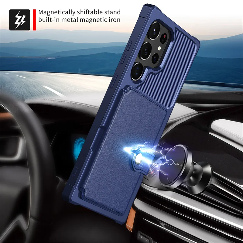 For Samsung Note20 Ultra Car Magnetic Case For Samsung Galaxy S25 S10 S20 S22 S24 Ultra S23 S21 Wallet Card Insertion Shockproof