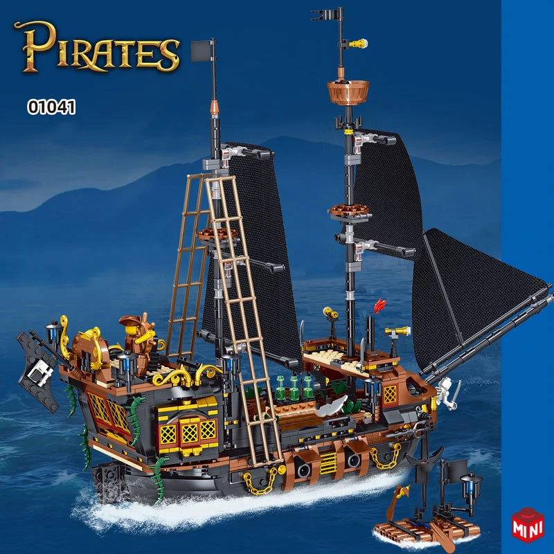 Idea Caribbean Pirate Ship Mini Block Vehicle Assemble Building Bricks Figures Model Educational Toys Collection For Boys Gifts