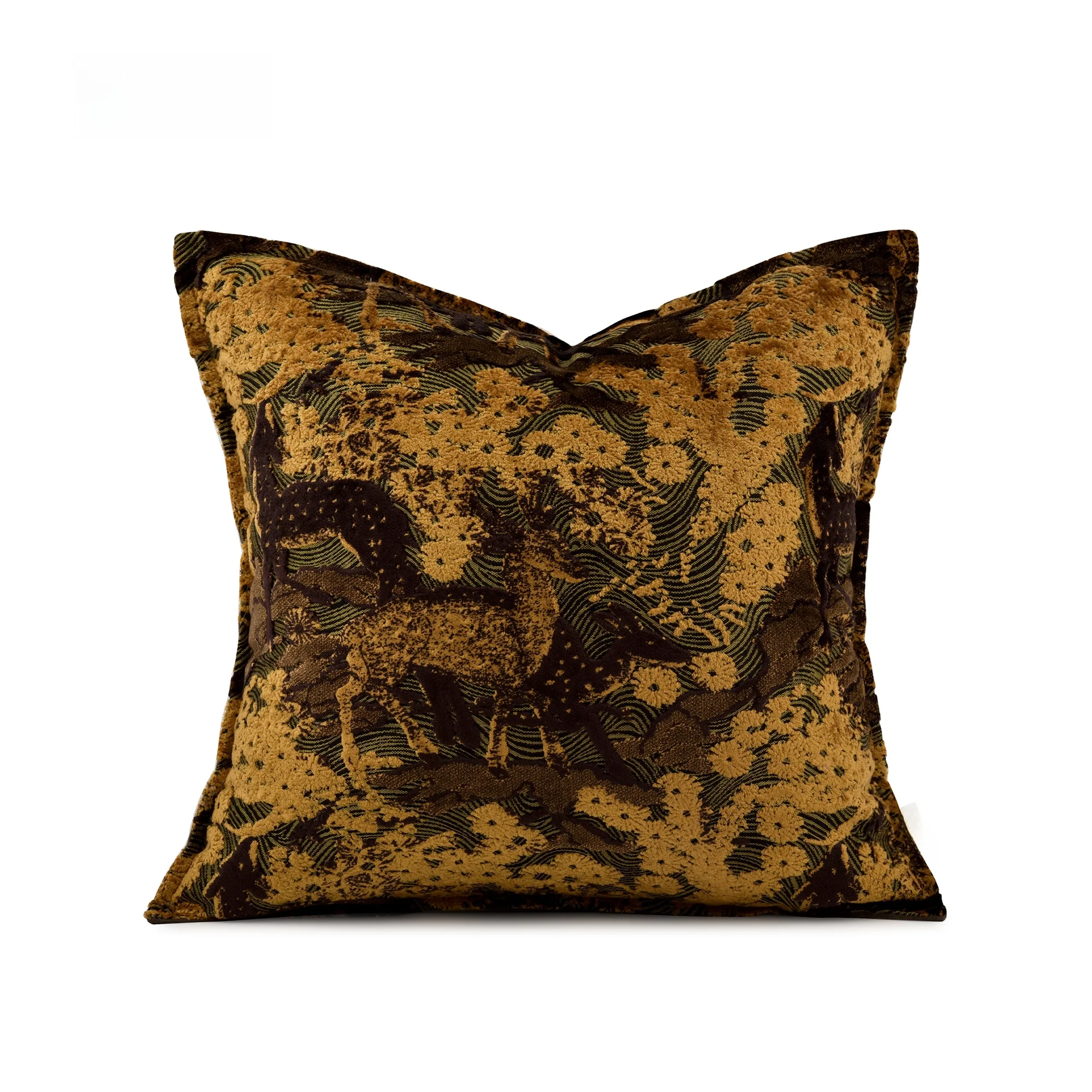 

Chinese Style Velvet Square Pillow Luxury Sofa Living Room Pillow Cut-Pile Design Feng Shui Lucky Deer Pattern