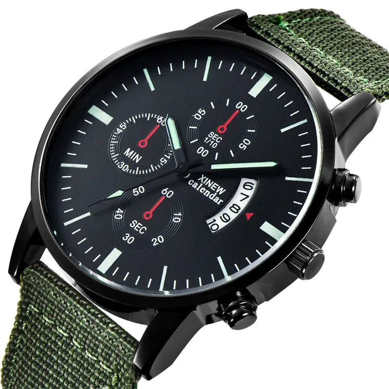 오리지널 XINEW 브랜드 소년 시계 블랙 남성 패션 심플 나일론 밴드 스포츠 날짜 쿼츠 시계 남성용 시계