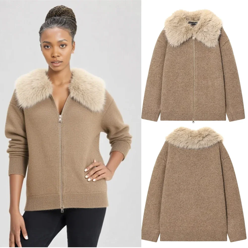 

Autumn Winter New Fashion FAUX Fur Collar Coat Long Sleeves Zipper Jacket Female High Street Elegant New Coats Women's Jackets