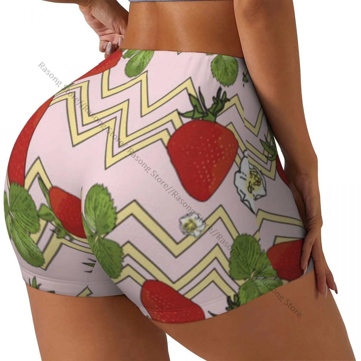 Push Up Short Elasticity Scrunch Butt Pastel Strawberries Berry Flowers Running Shorts Sports Shorts Womens Clothes Gym