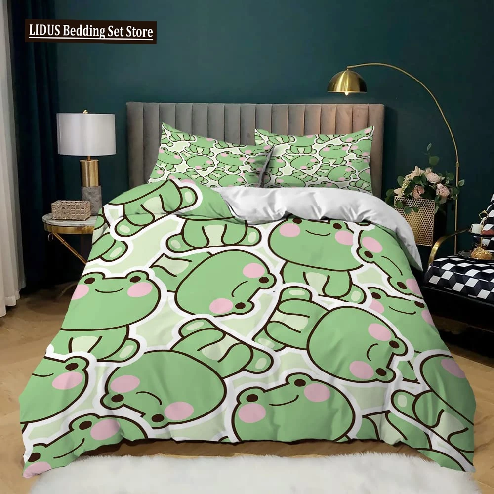 

Frog Duvet Cover Set,Cartoon Frog Bedding Set Full Size King Size, Cute Frog Comforter Cover Set Quilt Cover For Teen Boys Girls