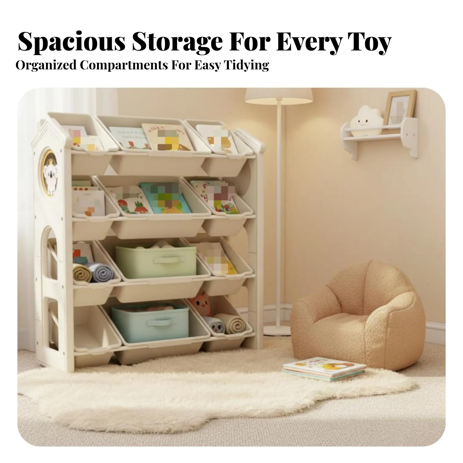

hareThemed Toy Bin Organizer Multifunctional Storage Multi-Compartment shelf unit Large Capacity Rounded Corners for Playroom