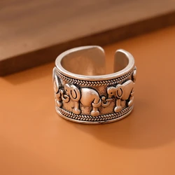 New Creative Beautiful Retro Animal 925 Sterling Silver Jewelry Personality Ethnic Style Elephant Group Opening Rings R140