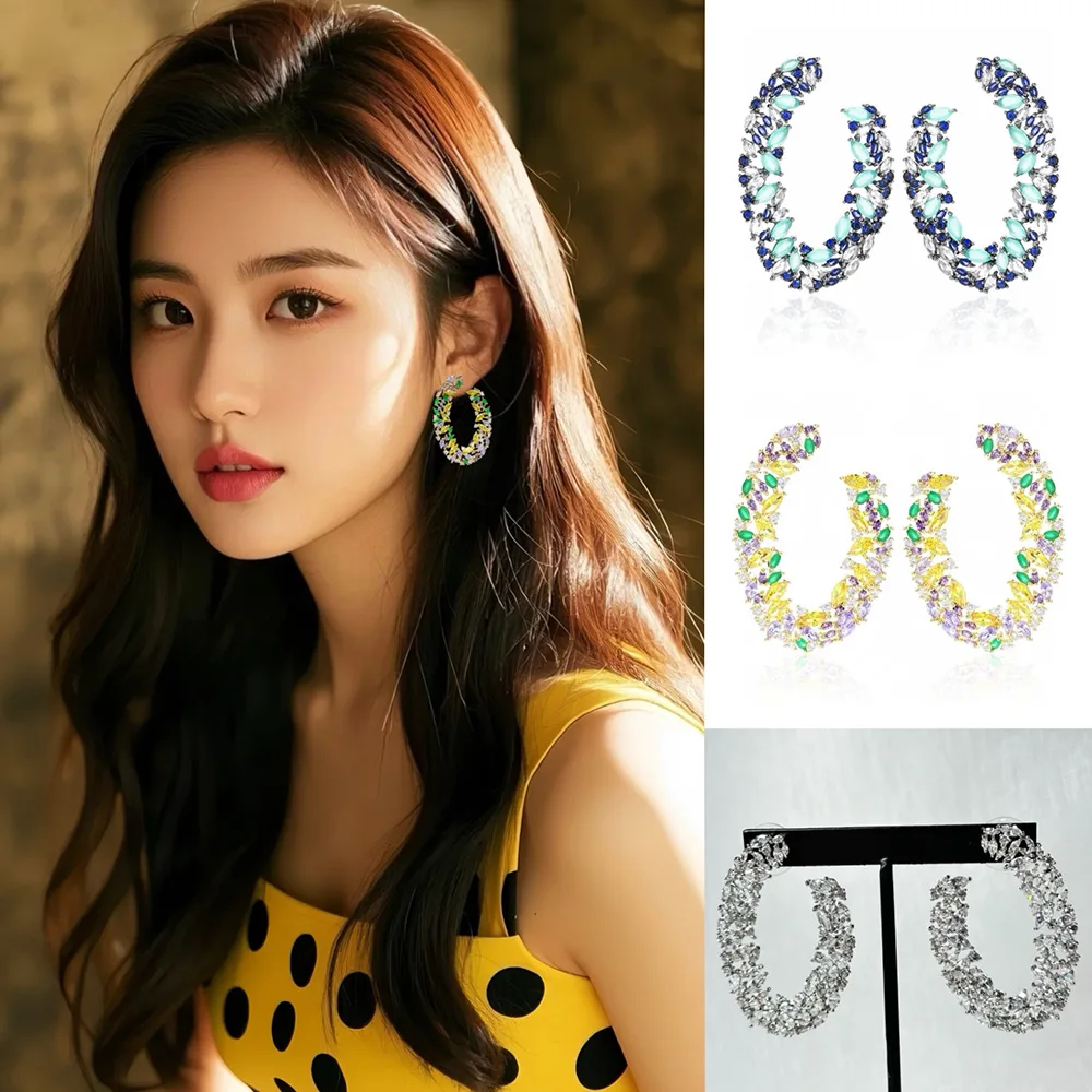 

Missvikki Famous Luxury Charm Dubai Wedding Indian Bohemia Earrings Big Hollow Earring for Women Full Micro CZ Cubic Zircon