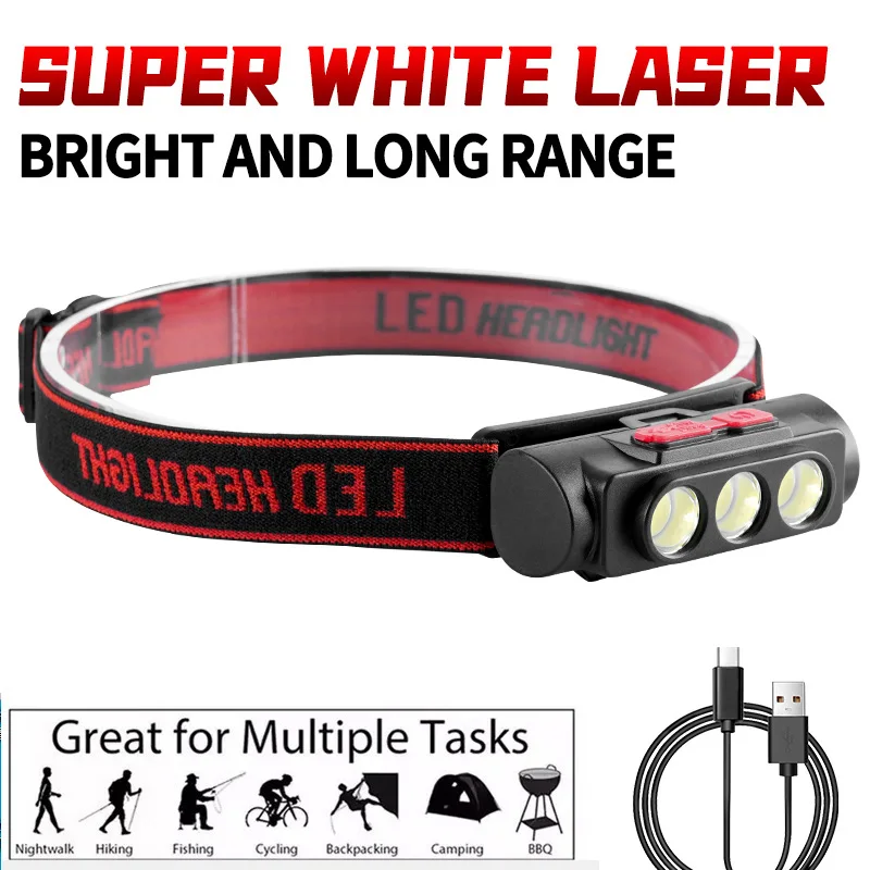 LED Strong Light Long-distance Sensing USB Charging Portable Head Mounted Light Outdoor Night Running Light Night Fishing Light