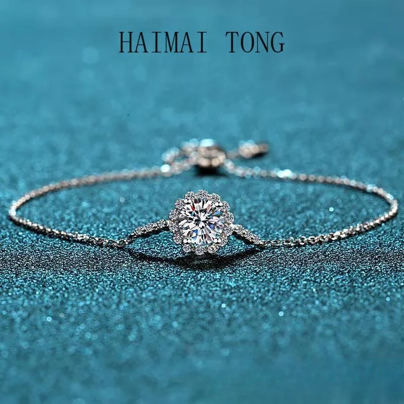 

Женский браслет HAIMAITONG с муассанитом, бриллиантовый браслет, круглый браслет из платины pt950, подарок