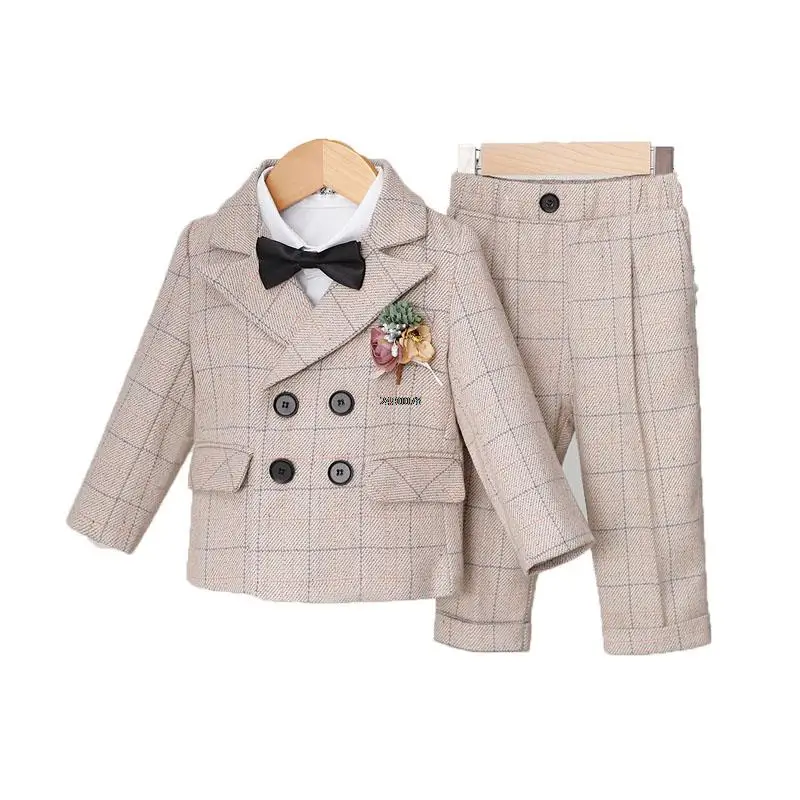 

Children Wedding Performance Party Dance Dress Costume Newborn Baby Boys 1 Year Birthday Suit Kids Formal Plaid Photograph Suit