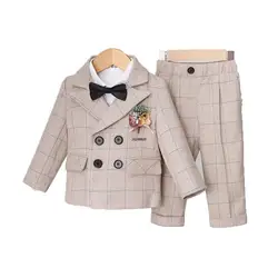 Children Wedding Performance Party Dance Dress Costume Newborn Baby Boys 1 Year Birthday Suit Kids Formal Plaid Photograph Suit