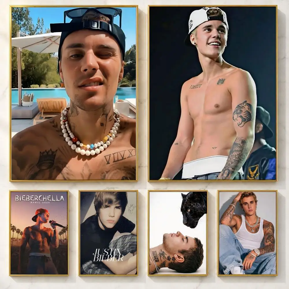 Fresh Singer J-Justin BieberS Poster Self-adhesive Art Poster Decoracion Painting Wall Art White Kraft Paper Home Decor